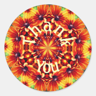 Sticker Rond Orange Daisy Abstrait Flower Art Merci
