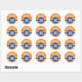 Sticker Rond Orange et Bleu Anniversaire Sports Thème (Feuille)