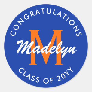 Sticker Rond Orange et bleu Custom Graduation Classic Round St