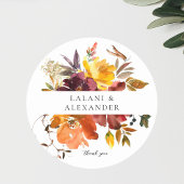 Sticker Rond Orange et or jaune Floral 2 Merci