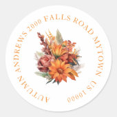 STICKER ROND ORANGE FALL NOM ET ADRESSE FLORAUX (Devant)