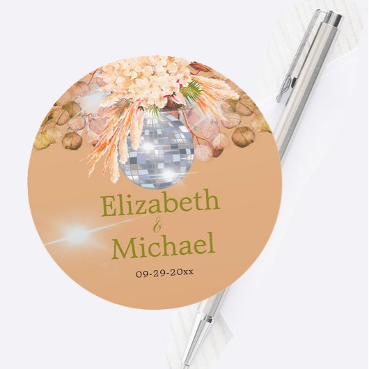 Sticker Rond Orange Florale Eucalyptus Pampas Elégante Disco