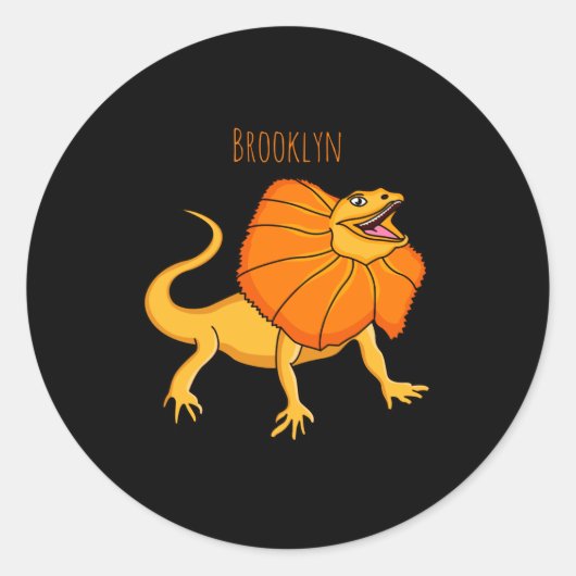 Sticker Rond Orange Frilled Neck Lizard Cartoon Illustration Ba (Devant)