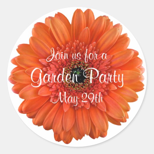 Sticker Rond Orange Gerbera Daisy Garden Party Enveloppe Sceau (Devant)