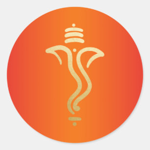 Sticker Rond Orange Gold Festive Ganesh/ Indian God
