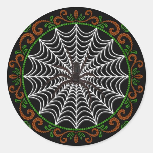 Sticker Rond Orange Green Spider Web et Black Spider (Devant)