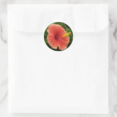 Sticker Rond Orange Hibiscus Fleur Tropical Floral (Sac)