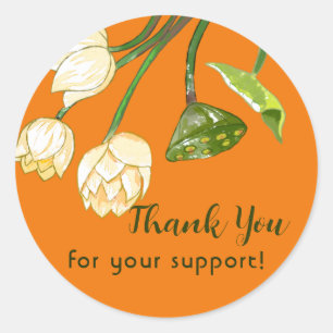 Sticker Rond Orange Jaune Lotus Fleurs Merci Cla