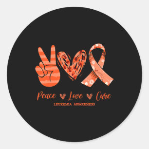 Sticker Rond Orange Leopard Peace Love Cure Leukemia Sensibilis