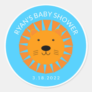 Sticker Rond Orange Lion Cub Animal Custom Baby shower Annivers