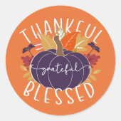 Sticker Rond Orange Merci Grateful Blessé Thanksgiving Automne (Devant)
