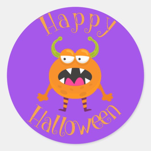 Sticker Rond Orange Monster Fun Kids Halloween Party (Devant)