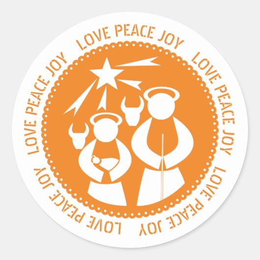 Sticker Rond Orange Nativité Scène Amour, Paix, Joie Noël (Devant)