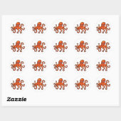 Sticker Rond Orange Octopus Cartoon Ocean Sea Creature (Feuille)