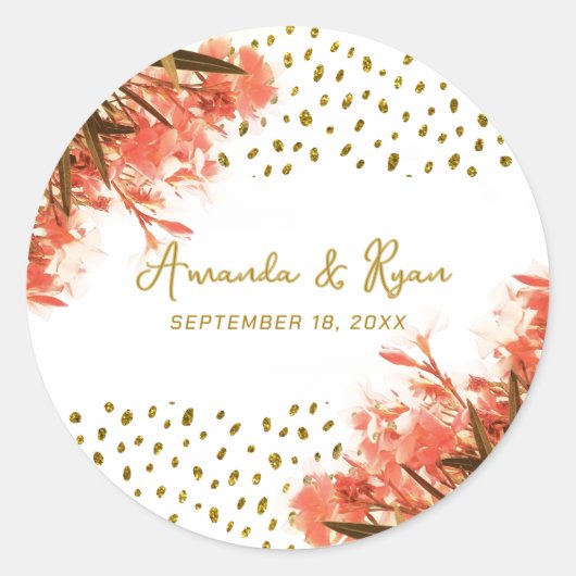 Sticker Rond Orange Oleander Fleurs Floral Plage Mariage (Devant)