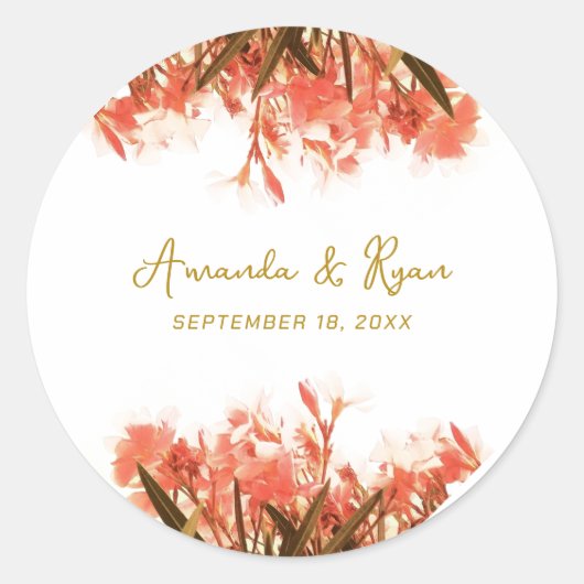 Sticker Rond Orange Oleander Fleurs Floral Plage Mariage (Devant)