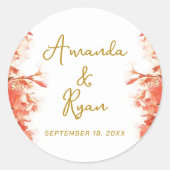 Sticker Rond Orange Oleander Fleurs Floral Script Mariage (Devant)