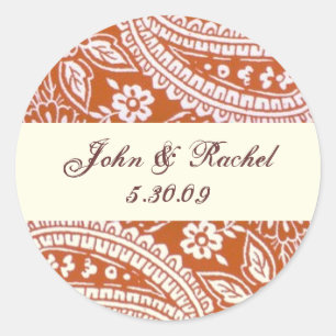 Sticker Rond Orange Paisley avec nom et date