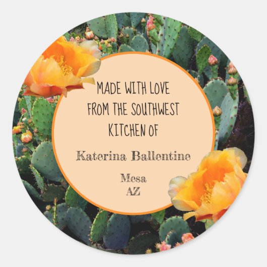 Sticker Rond Orange Prickly Pear Cactus / "From the Kitchen of" (Devant)
