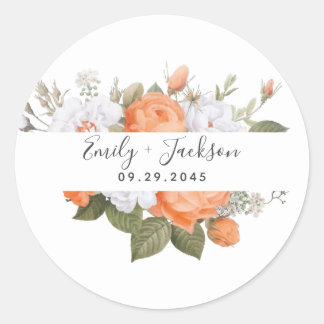 Sticker Rond Orange Punch Blanc Ranunculus Florals