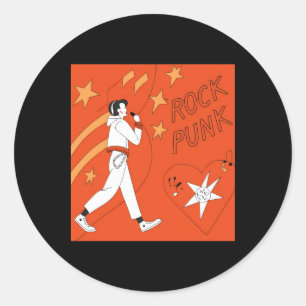 Sticker Rond Orange Punk Rock Art numérique expressif Illustrat
