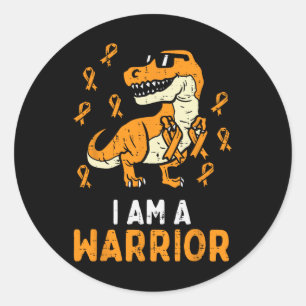 Sticker Rond Orange Ribbon Je suis un guerrier Leucémie de sens