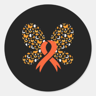 Sticker Rond Orange Ruban Papillon Leucémie Sensibilisation Sur