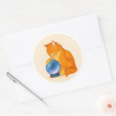 Sticker Rond Orange Tabby cat with blue crystal ball (Enveloppe)