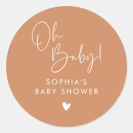 Sticker Rond Orange Terracotta Oh Baby Baby shower moderne Boho (Devant)