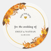 Sticker Rond Orange Tournesol Mariage Automne Enregistrer La Da (Devant)