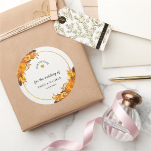 Sticker Rond Orange Tournesol Mariage Automne Enregistrer La Da