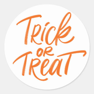 Sticker Rond Orange Trick or Treat lettrage à la main Halloween
