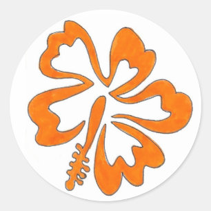 Sticker Rond Orange Tropical Hibiscus Fleur Floral Fleur