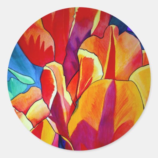 Sticker Rond Orange Tulips aquarelle art peinture de fleurs (Devant)