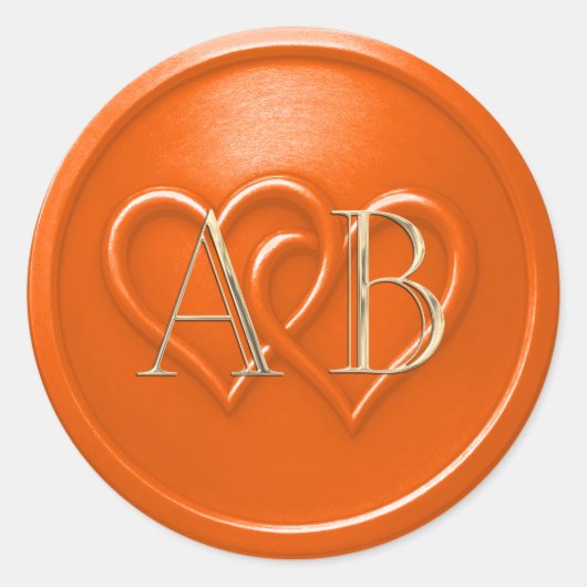 Sticker Rond Orange Two Hearts Intertwined Monogram Wedding (Devant)
