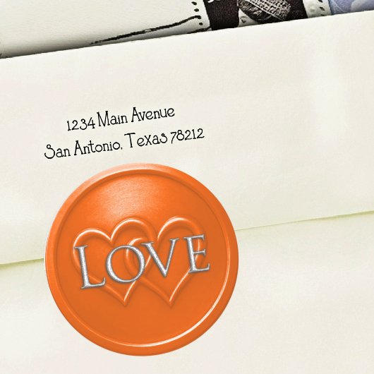 Sticker Rond Orange Two Hearts Intertwined Wedding