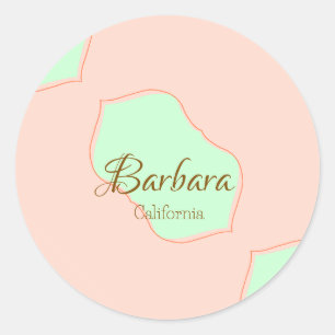 Sticker Rond Orange vert pastel bohème ajouter nom lieu rustiqu