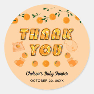 Sticker Rond Orange Vous Prêt Baby shower Citrus Merci mou