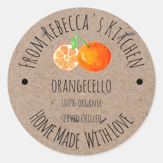 Sticker Rond Orangecello Fait maison avec amour papier (Devant)