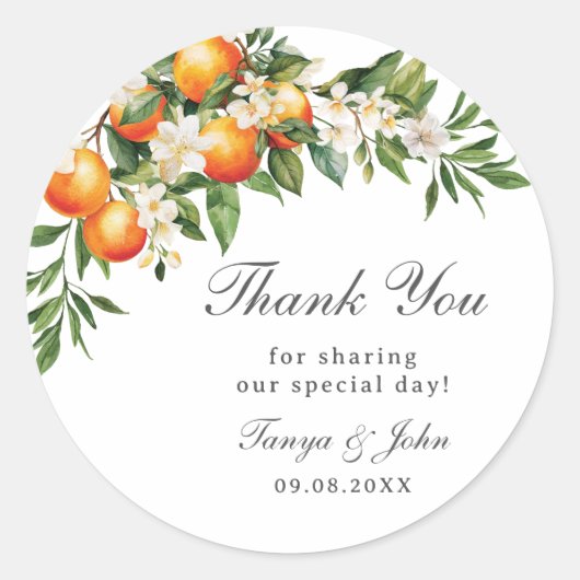 Sticker Rond Oranges Agrumes Fruits Verdure Verger Mariage (Devant)