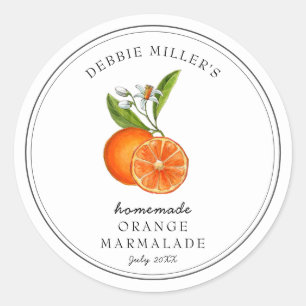 Sticker Rond Oranges de style vintage sur pot de confiture blan