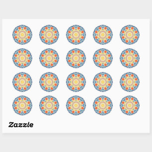 Sticker Rond Oranges Et Citrons D'Été De La Mer Égée Mandala