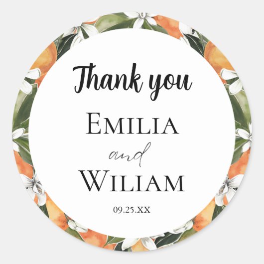 Sticker Rond Oranges romantiques Citrus Mariage (Devant)