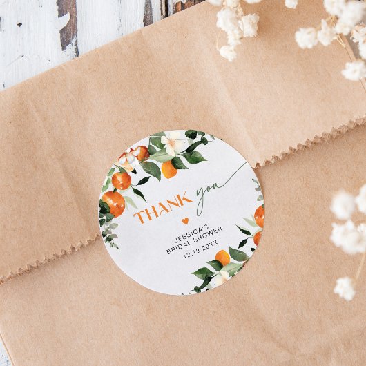 Sticker Rond Oranges thème oranges feuillage mariage remercieme