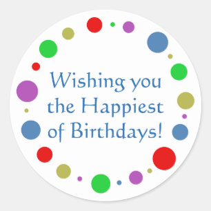 Sticker Rond Orbite colorée customisée Happest of Birthdays