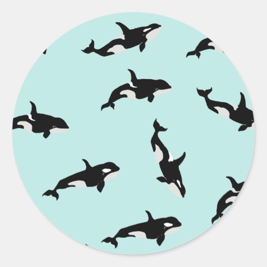 Sticker Rond Orca Baleine Illustration Motif Mer Bébé Bleu (Devant)