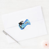 Sticker Rond Orca et dauphin dans les vagues (Enveloppe)
