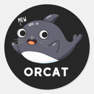 Sticker Rond Orcat Funny Chat Orca Pun Dark BG