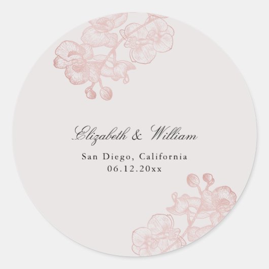 Sticker Rond Orchidée classique moderne formelle brûlé Mariage (Devant)