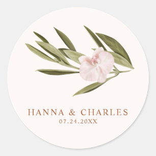Sticker Rond Orchidée de verdure de rubis rose Eucalyptus